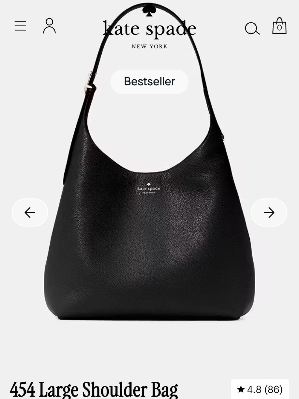 kate spade New York 454 Large Shoulder Bag - Black Pebbled Leather Purse